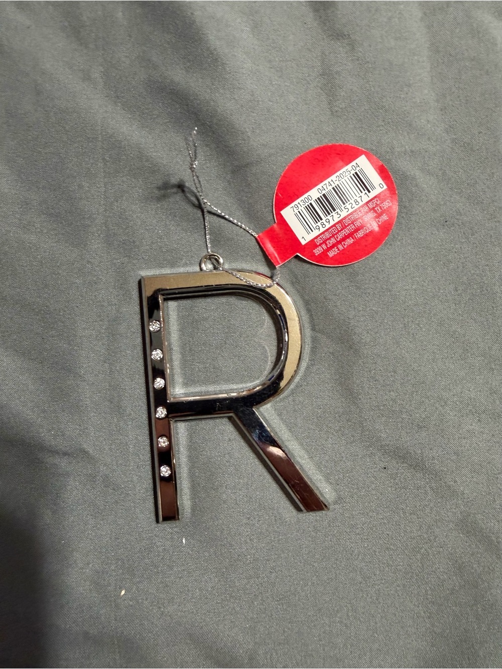 Ashland Silver 'R' Monogram Ornament with Crystal Accents
